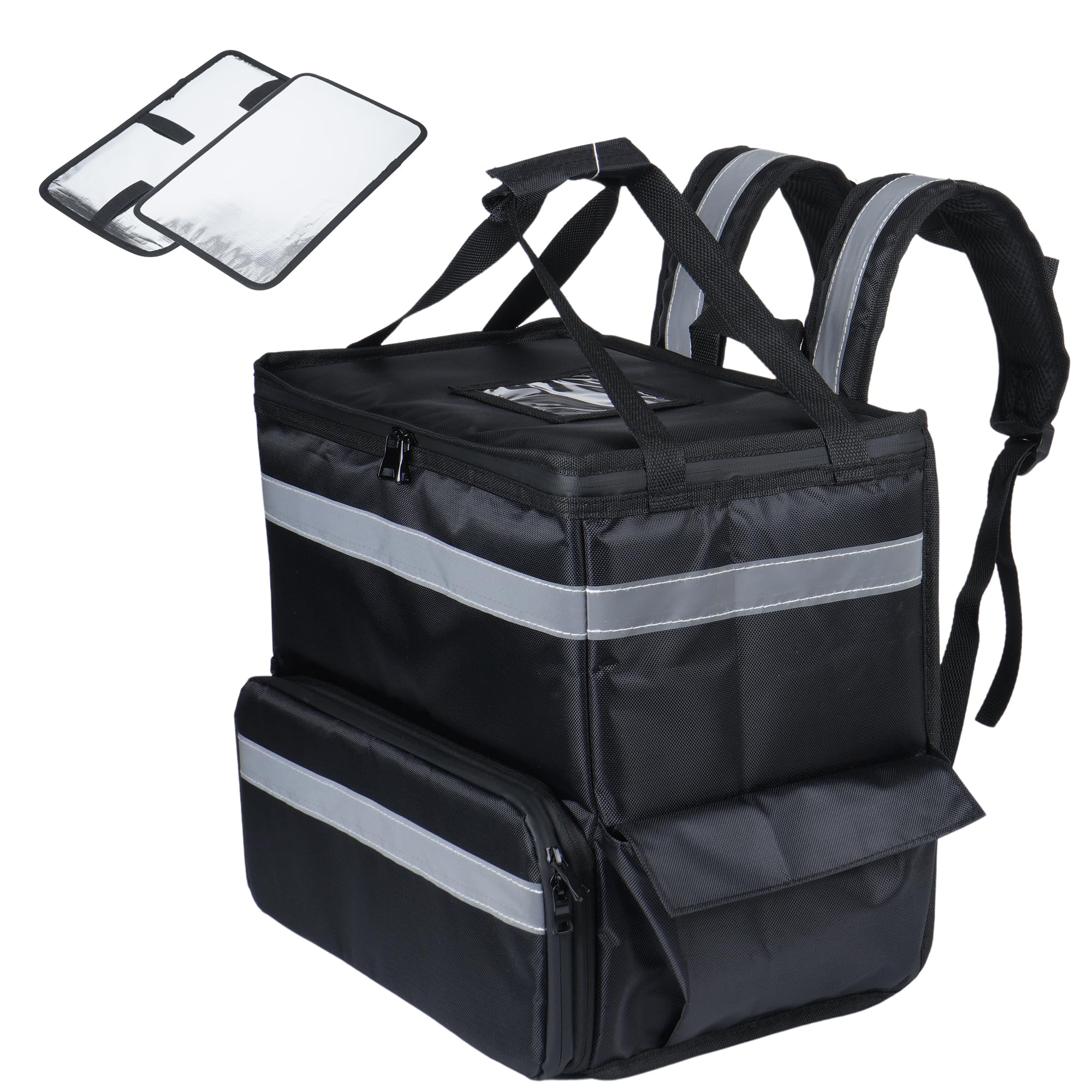 aleawol Mochila de entrega de pizza de 46 L, expandible, aislada, para bicicleta, con 2 tablas de apoyo, bolsa impermeable para entrega de alimentos con tira reflectante para llevar alimentos fríos o