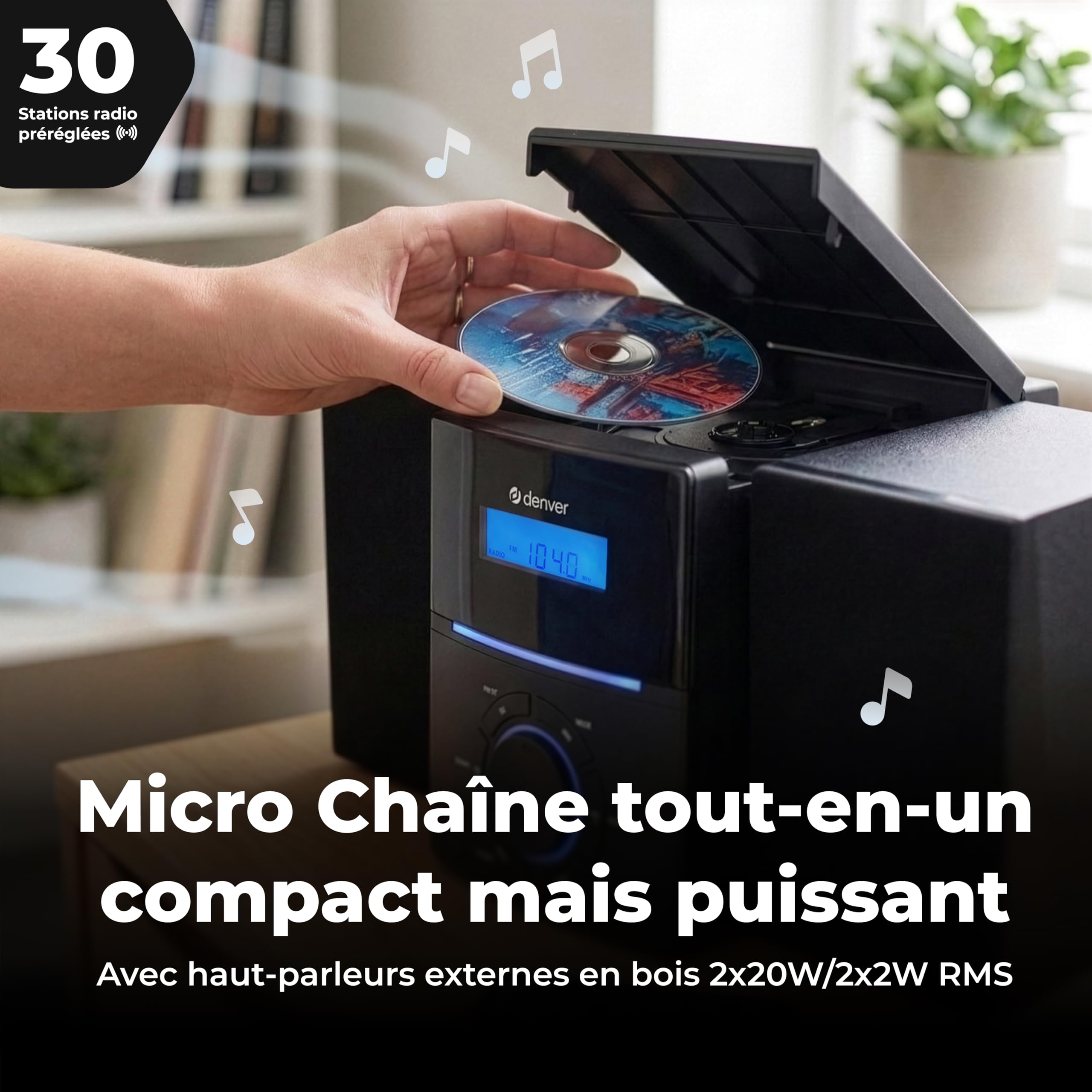 Denver MCA-240 Micro-chaîne CD/FM Double Alarme AUX Noir