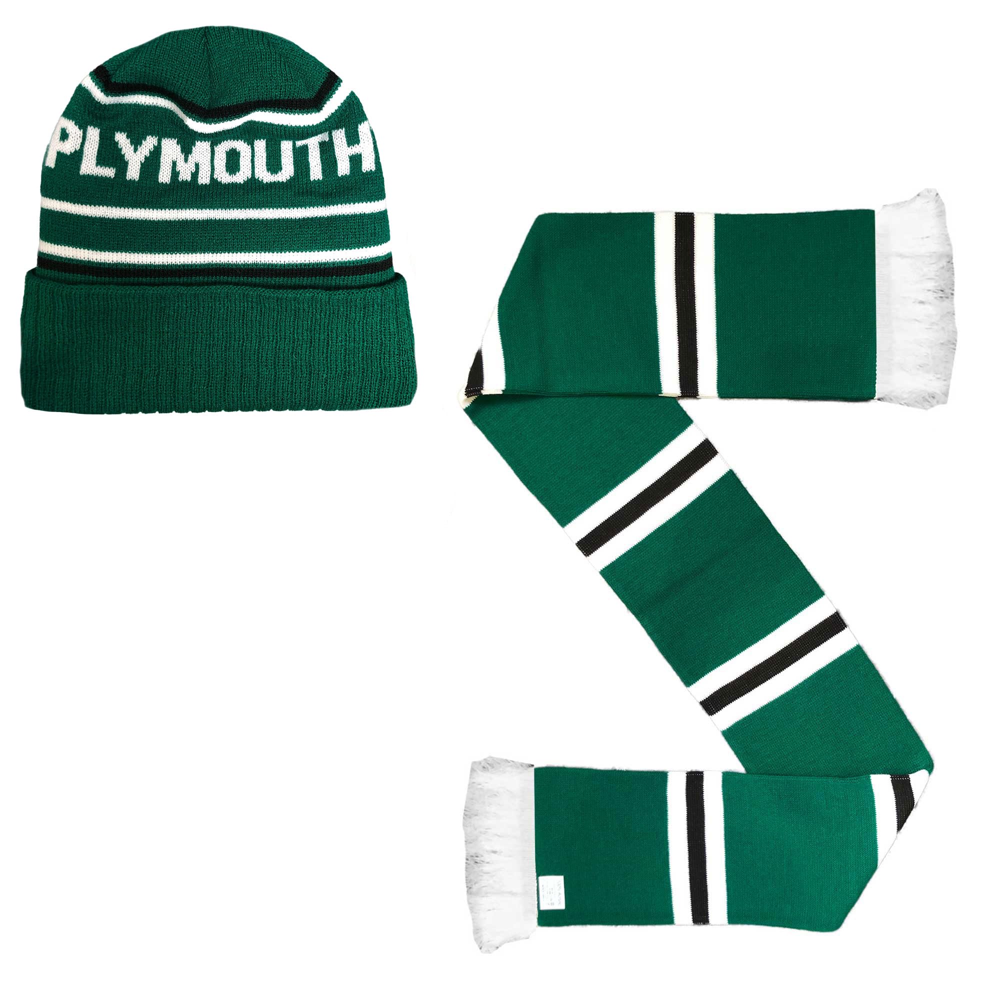 Beyond Happy Unisex No Bobble Hat & Scarf Set Argyle Ski Hat - Green & White Stylish Winter Hat For Football Supporters (Uk, Alpha, One Size)