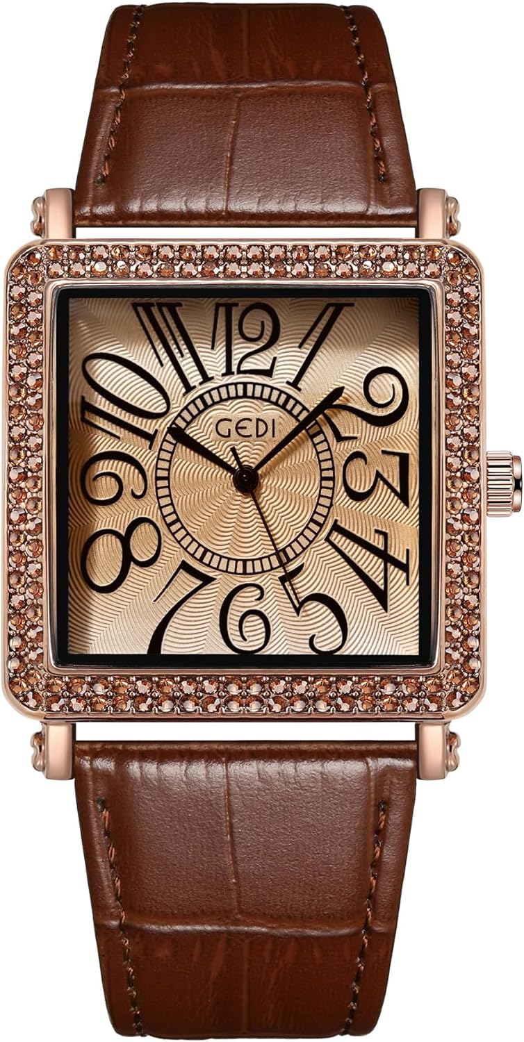 Gosasa Retro Women's Vintage Watches Big Face Square Diamond Ladies Quartz Leather Strap Classic Wrist Watches for Women Ladies