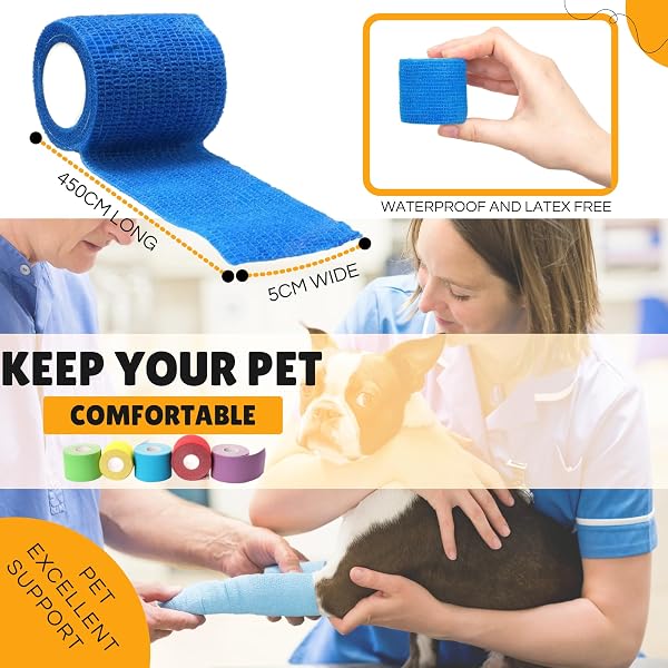 Vet Wrap Self Adhesive Bandage | Breathable, Stretchable, Non Woven | Size 5cm x 4.5m | Cohesive Tape for First Aid to Dogs, Horses, Cats, Sports (8) - 3
