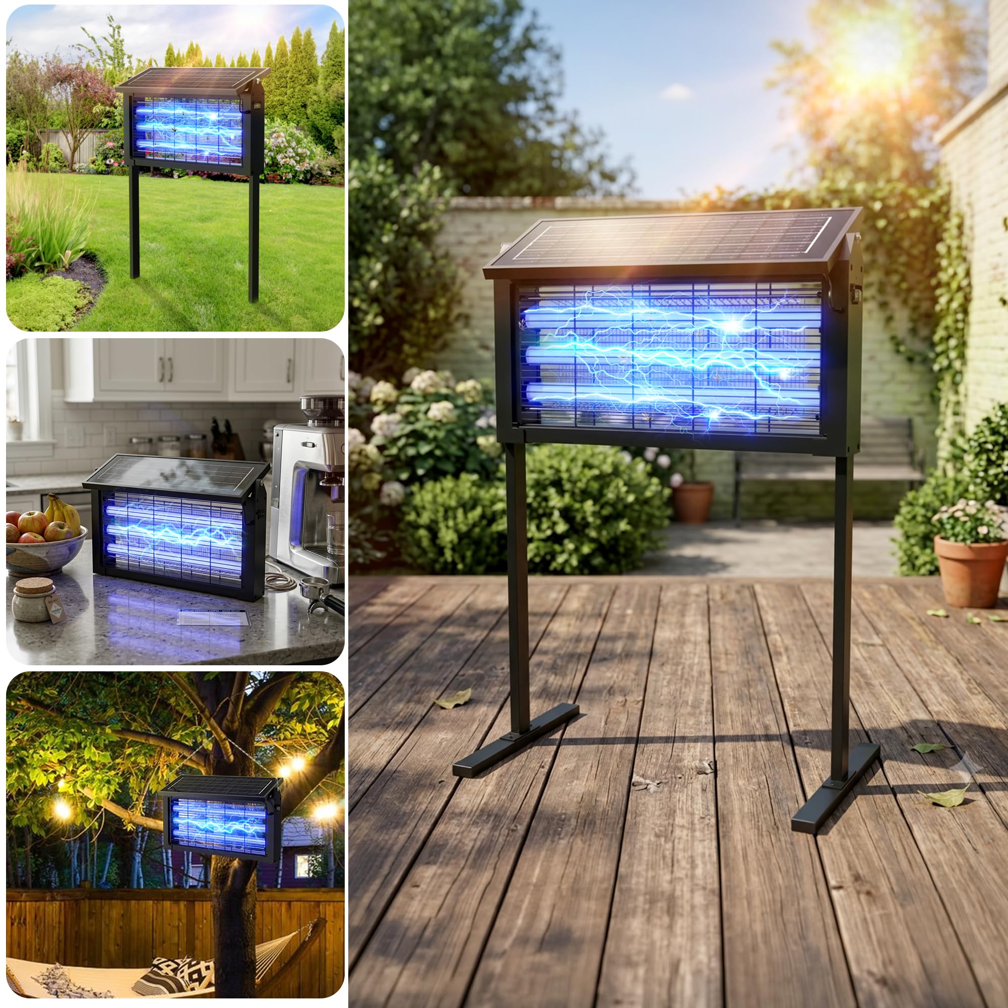 Eliminador solar de insectos para exteriores, 20 W, gran mosquitos, batería de 7500 mAh, trampa recargable para insectos voladores para patio, jardín, hogar, camping, color negro
