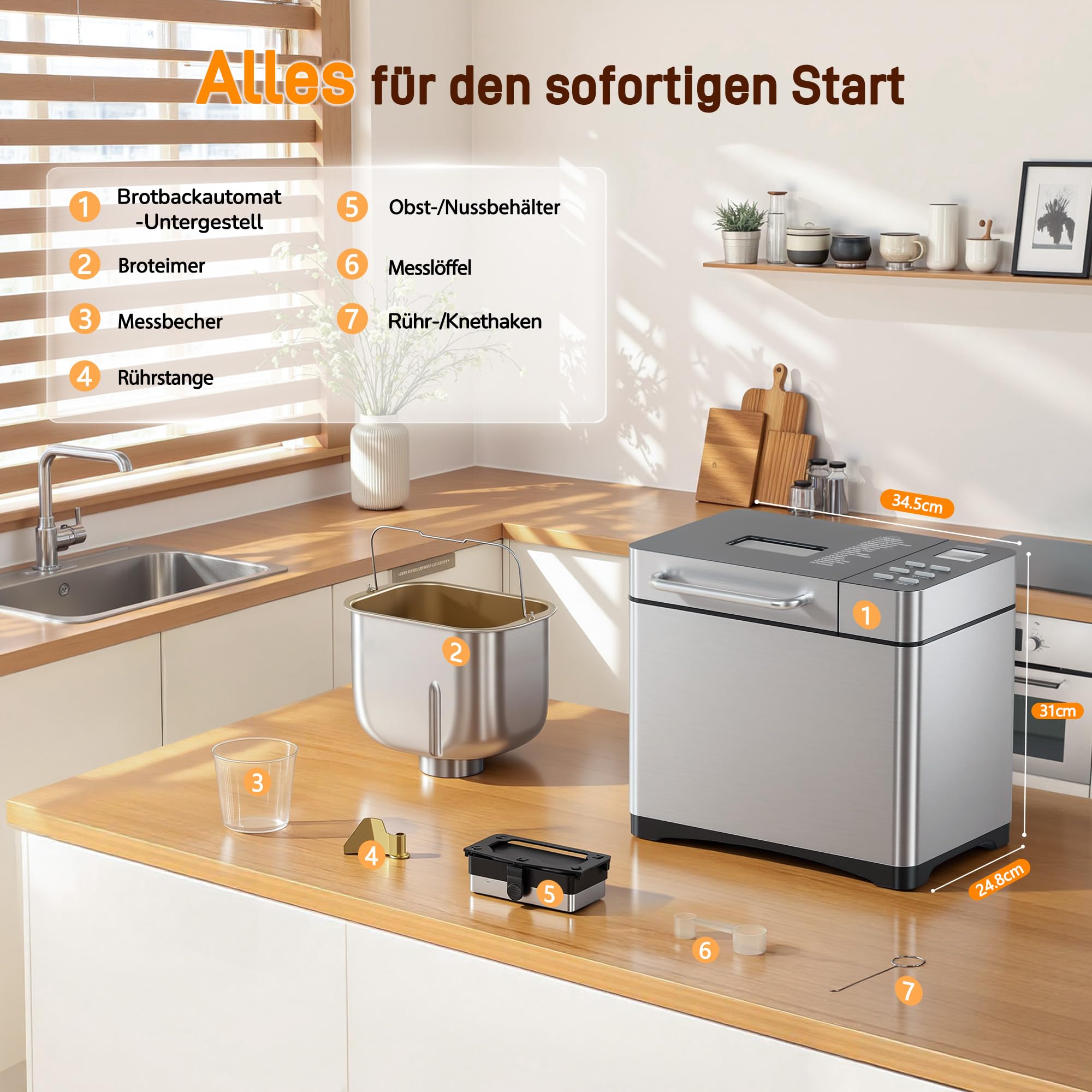 JUMMICO 19-in-1 Brotbackautomat mit automatischer Beigabe & Edelstahl-Gehäuse | 1kg Kapazität (3 Größen), 3 Krustenstufen | Warmhalten, Timer-Start | Einfache Bedienung, Glutenfrei, Joghurt