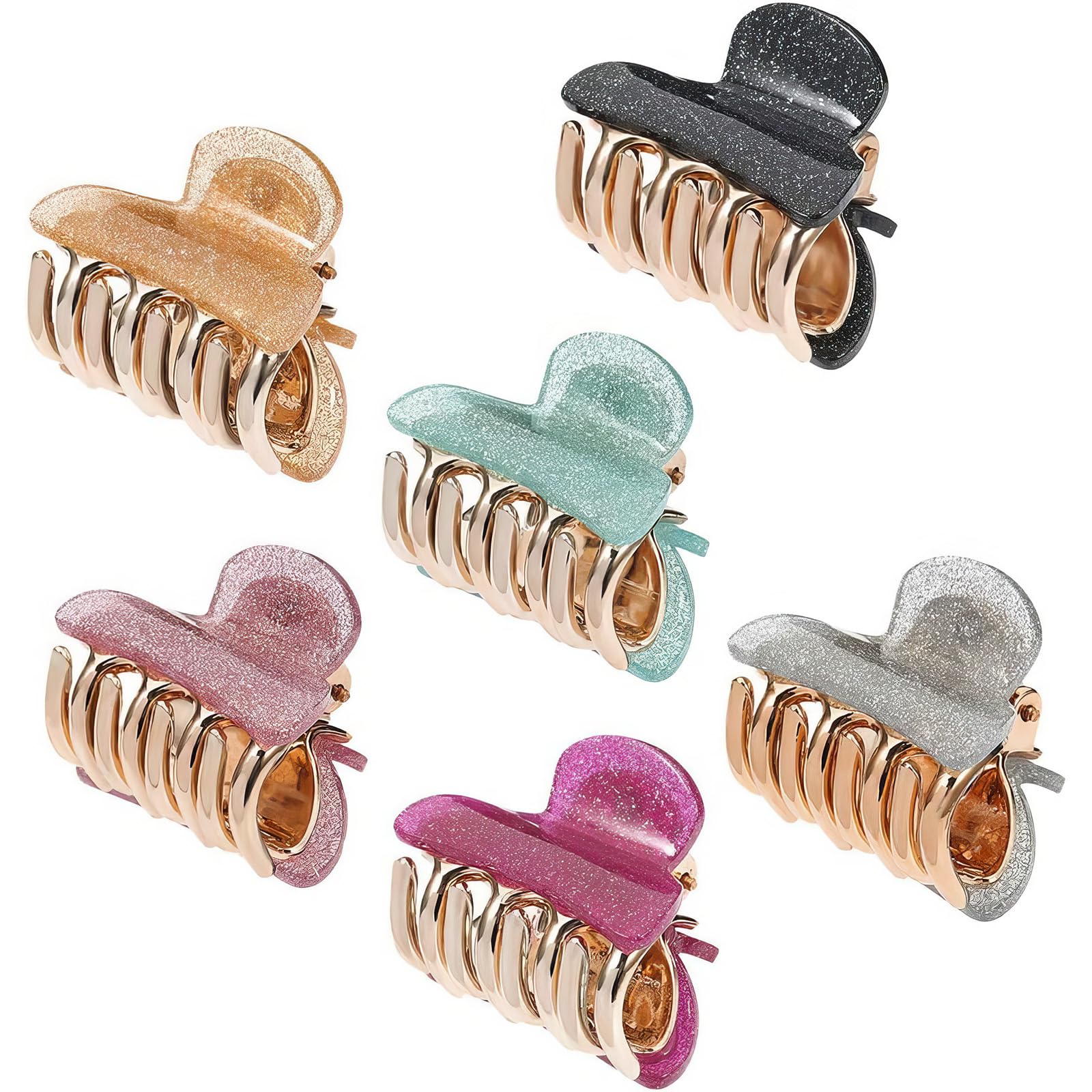 ZXCHOME 6 Pinzas Para el Pelo de Garra de Tamaño Mediano, pinzas pelo mujer Pinzas Para Garras de Pelo Para Mujer, Mini Pinzas Pelo Horquilla Antideslizante Para Cabello Grueso y Fino