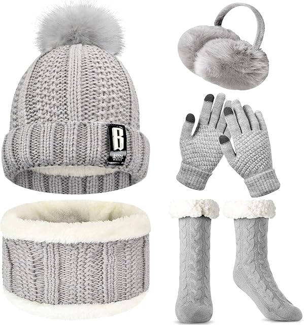 WEASIC Hat and Scarf Set for Women Hat Scarf and Gloves Set Ladies Women's Cold Weather Sets Womens Hat Scarf and Gloves Set Ear Muffs Slippers Women Christmas Gifts for Women