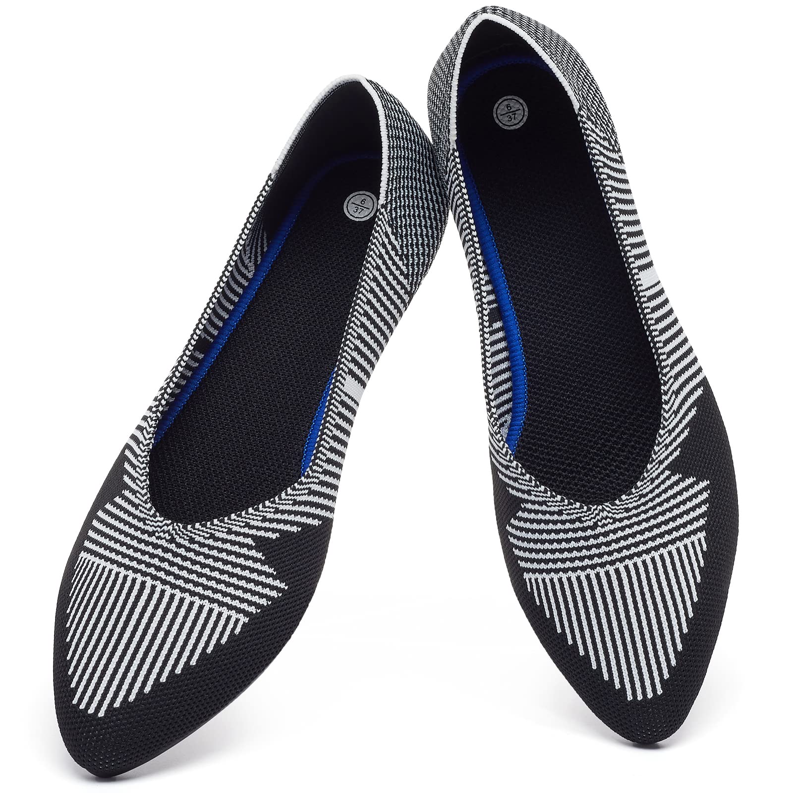 Eydram Women's Flats Pointed Flats Shoes Women Breathable Ballet Flats for Women Mesh Shoes for Women Flats Comfortable(Stripe,US11)