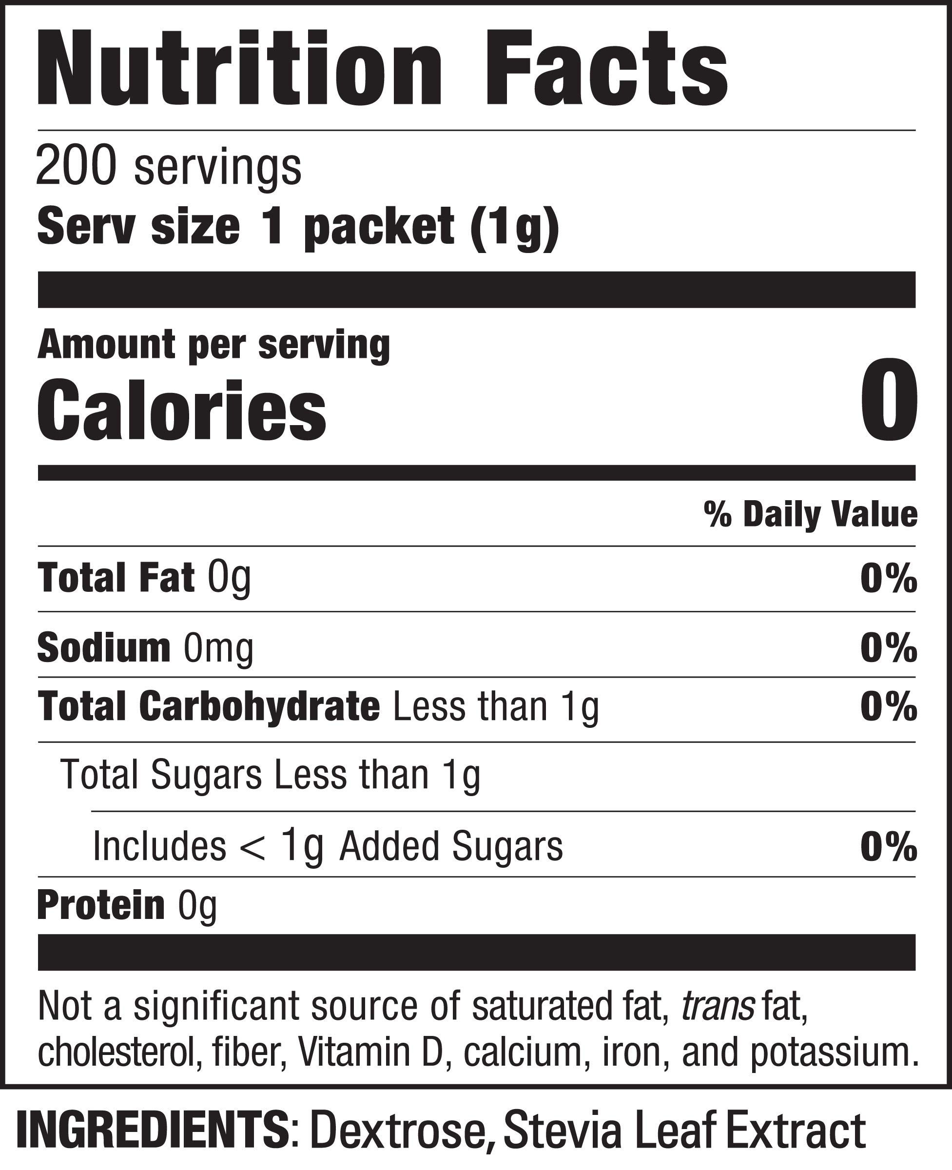 STEVIA IN THE RAW, Zero Calorie Sweetener Packets 200 Count Box (1 Pack