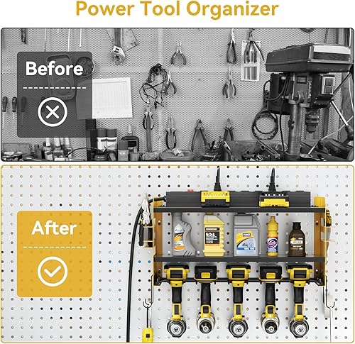 Miniatura 5 de Kungfuking Organizador de herramientas eléctricas para montaje en pared con estación de carga, organizador de taladro de garaje integrado con 8