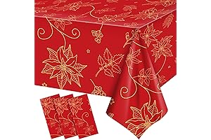 Red Christmas Tablecloths - 3-Piece Plastic Tablecloth Set
