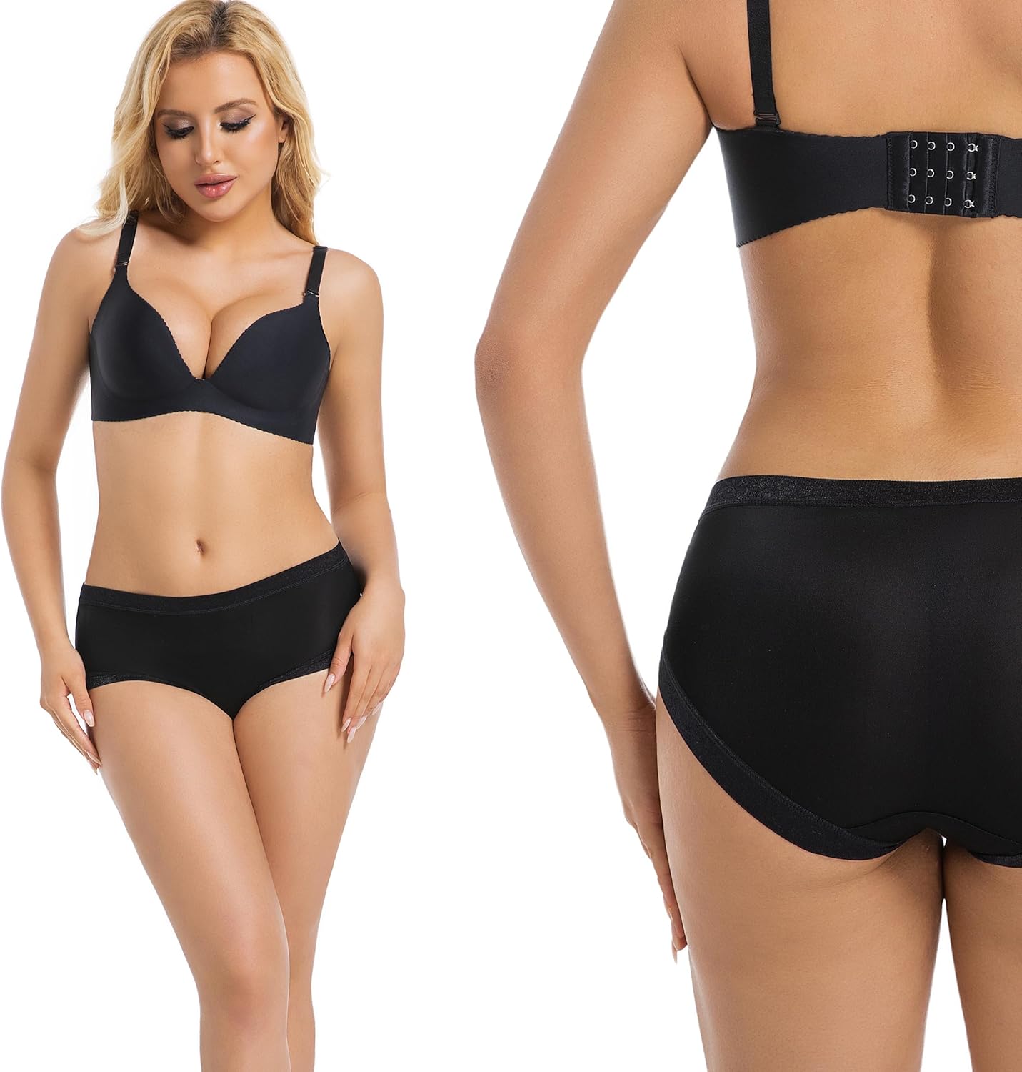 Women's Silk Brief Underwear,Smooth Breathable&Soft Elastic Waistband,Black silk Lace Panties - Image 3