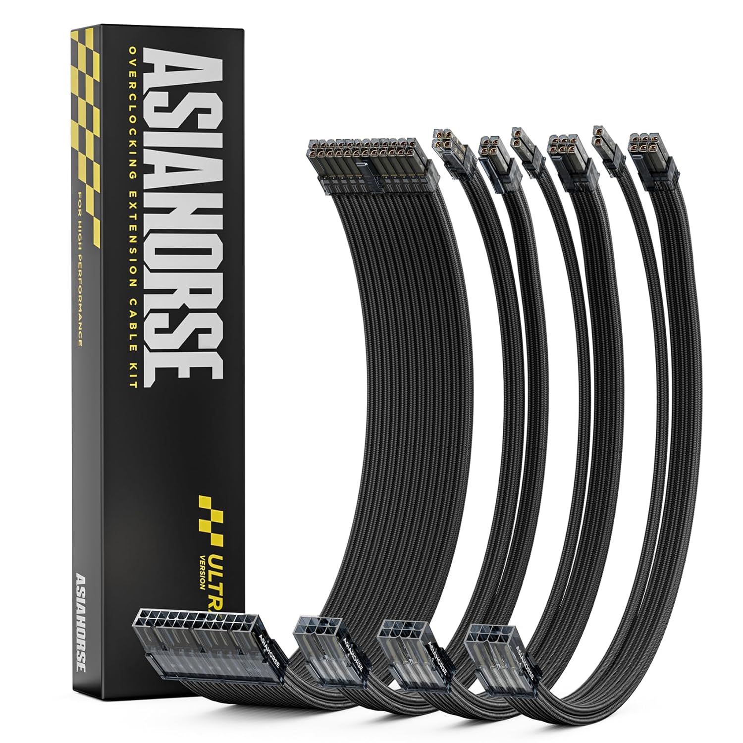 AsiaHorse Ultra Series PSU Extension Cable Kit, 24pin MB / 4+4pin CPU / 8pin GPU Power Cables, 16AWG Silver-Plated Core, Gold-Plated Terminals, Low Heat Overclocking Support for High-End Gaming PC