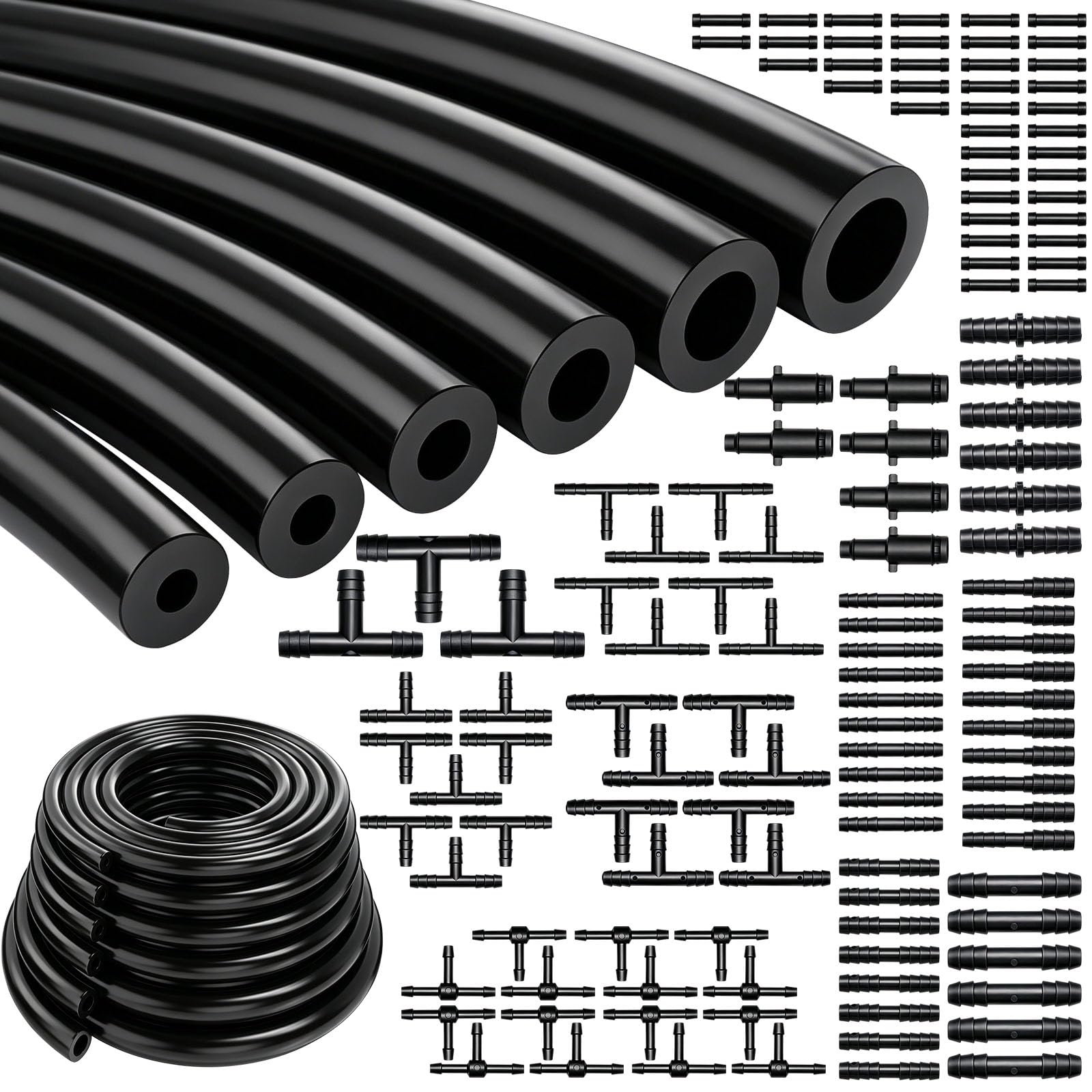 Tnisesm 134PCS Vacuum Hose Automotive Kit 5FT,1/8" 5/32" 3/16" 1/4" 5/16" 3/8" Tubings with 128PCS Connectors ID High Performance 130PSI Silicone Vacuum Hose line Kit