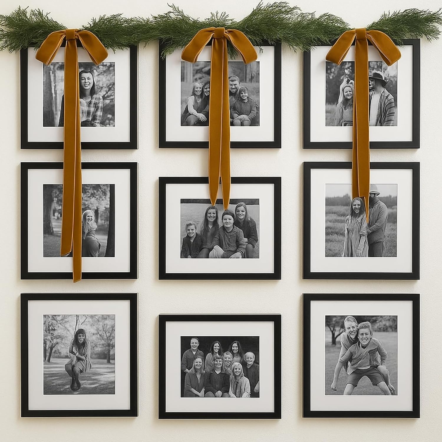 Hungdao 3 Set Christmas Bow Picture Frames Decorations Christmas Pine Branches and Bows Decor for Picture Photo Frames Holiday Xmas Home Wall Decoration (Camel)