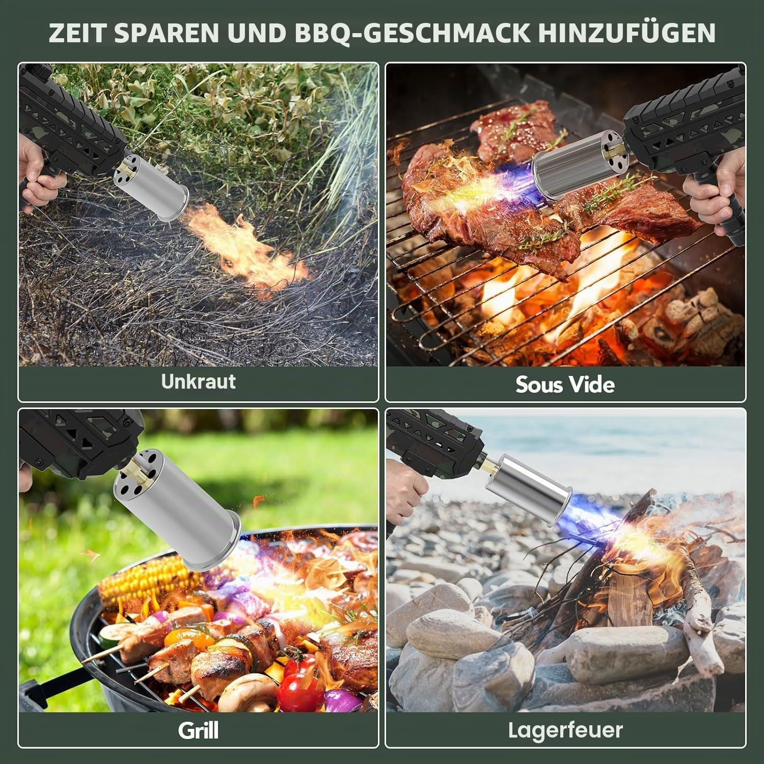 Sondiko Hochleistungs-Koch-Propanbrenner, Küchenbrenner & Lagerfeuer-Anzünder, Verstellbarer Brenner zum Anbraten von Steak, Grillen, Schweißen (Propantank nicht im Lieferumfang)