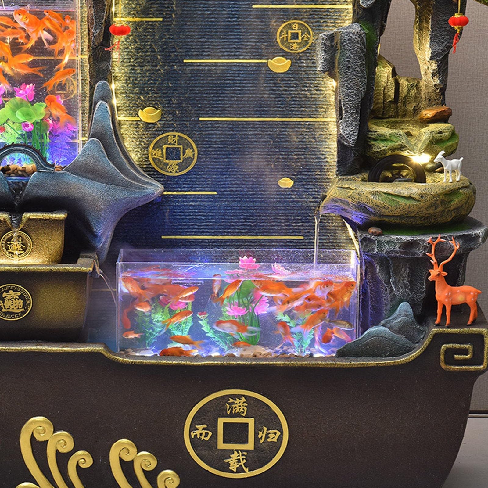 Fuente de suelo de pie para sala de estar, Fuente de pie for sala de estar con estanque de peces, decoración del vestíbulo de la oficina con fuente de cascada de rocalla, for un ambiente hogareño sere