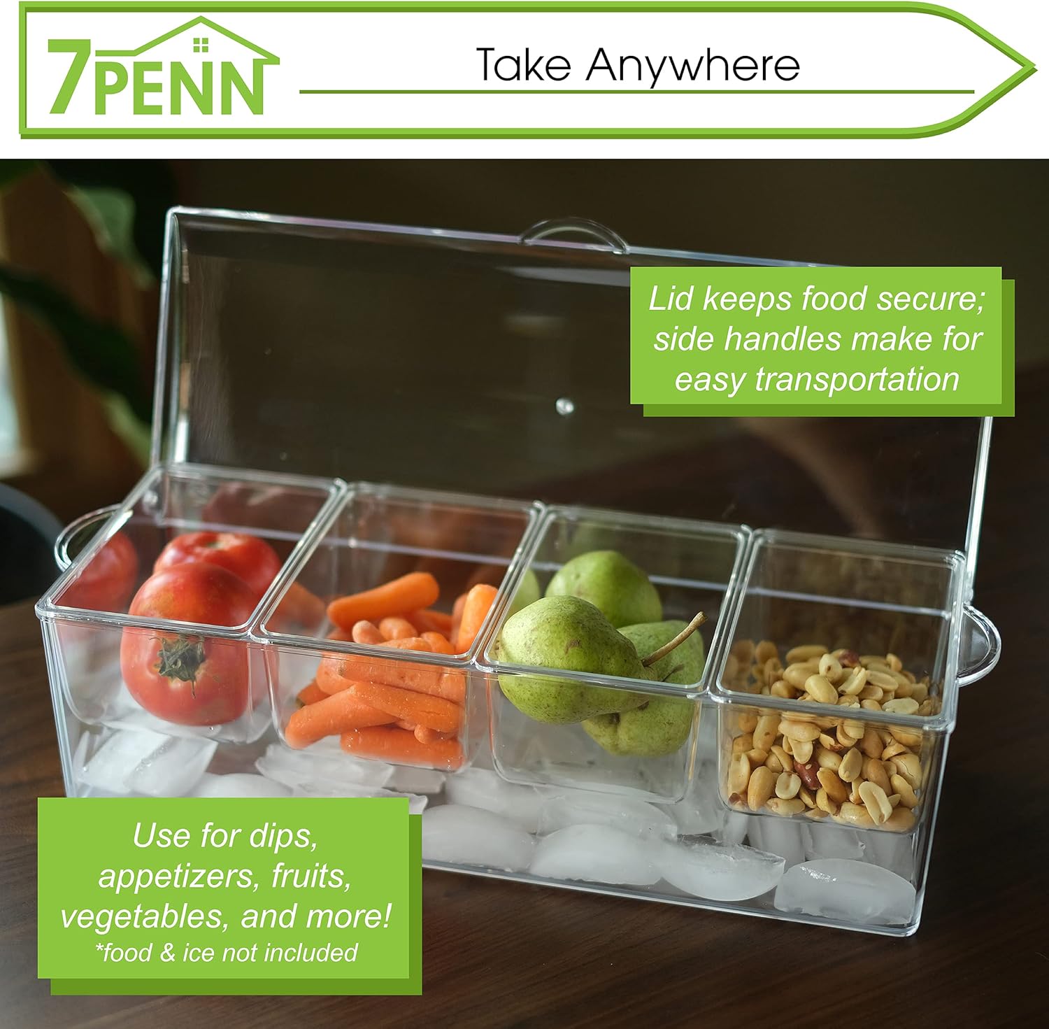 Grеаtеѕt Prоduсt 7Penn Condiment Tray with Ice Chamber, 4 Condiment Containers, Lid - Bar Garnish Tray Chilled Condiment Server Caddy