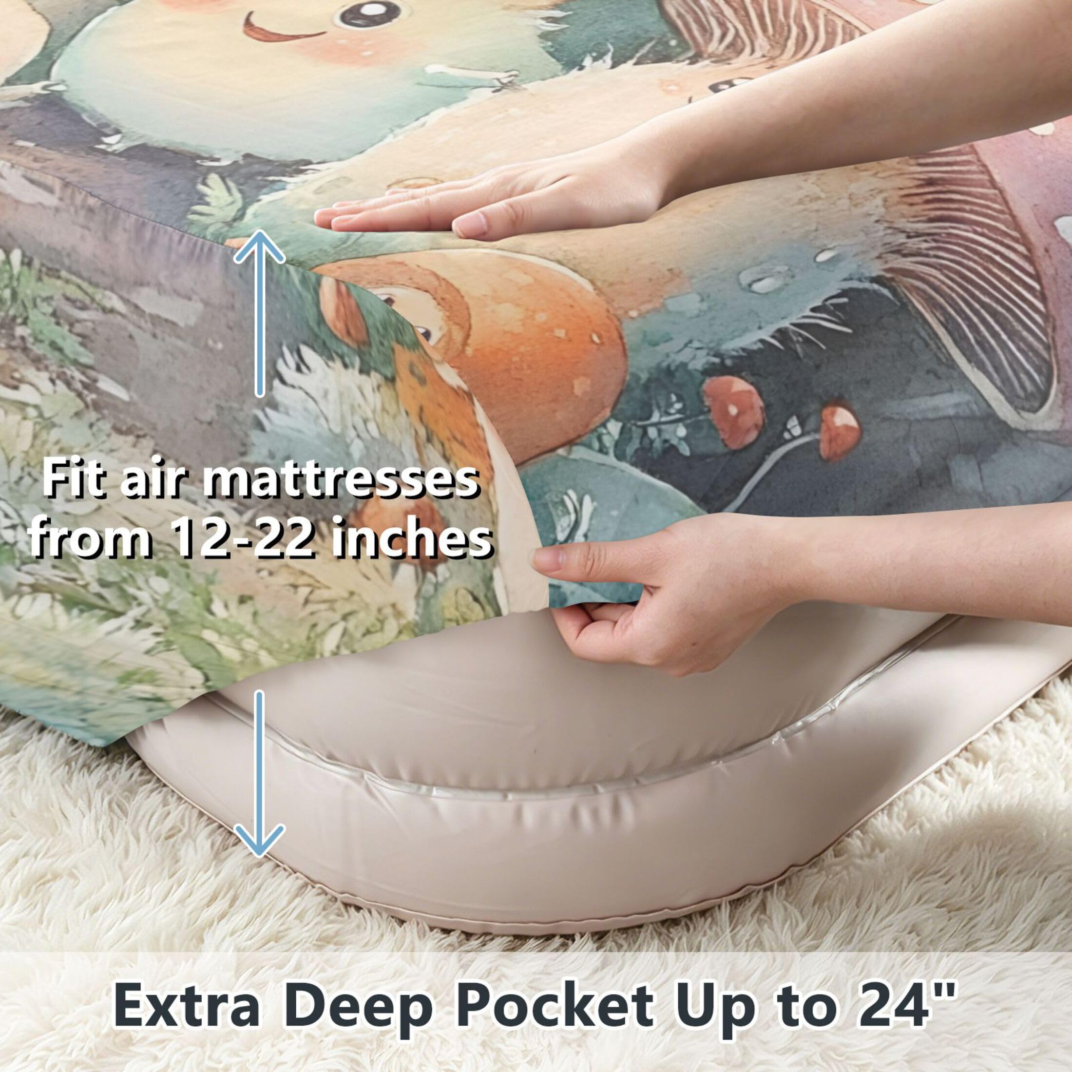 Cute Monsters - Sábana bajera ajustable individual para colchón de aire, bolsillo extra profundo de 24 pulgadas, funda suave y transpirable con apertura de válvula de cremallera para cama de