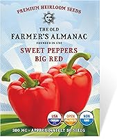 Old Farmer's Almanac Big Red Heirloom Sweet Pepper Seeds - Non-GMO, Open Pollinated, USA Origin, Approx 30 Seeds
