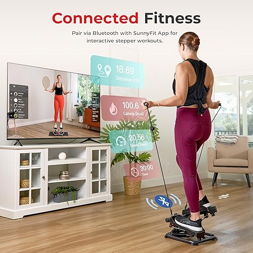 Miniatura 4 de Sunny Health & Fitness Advanced Mini Steppers for Exercise at Home, Total Body Workout Stair Step Machine with Resistance Bands, Optional Smart