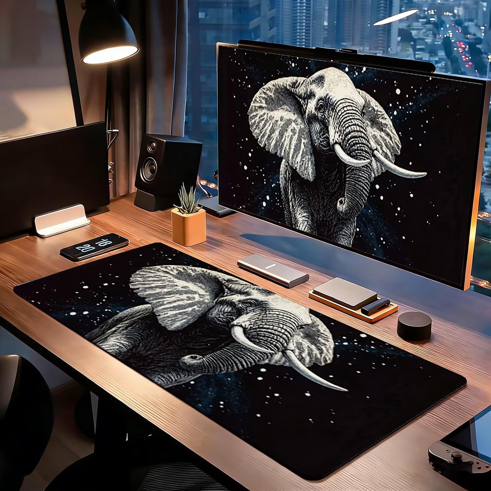 Tappetino Mouse Gaming, 1200x600mm Tappetino Mouse XXL nero 0c0-304 | Mouse Pad Grande, Ottimizzato per i Sensori da Gioco, Migliora Precisione e Velocità, per Mac e PC, elefante
