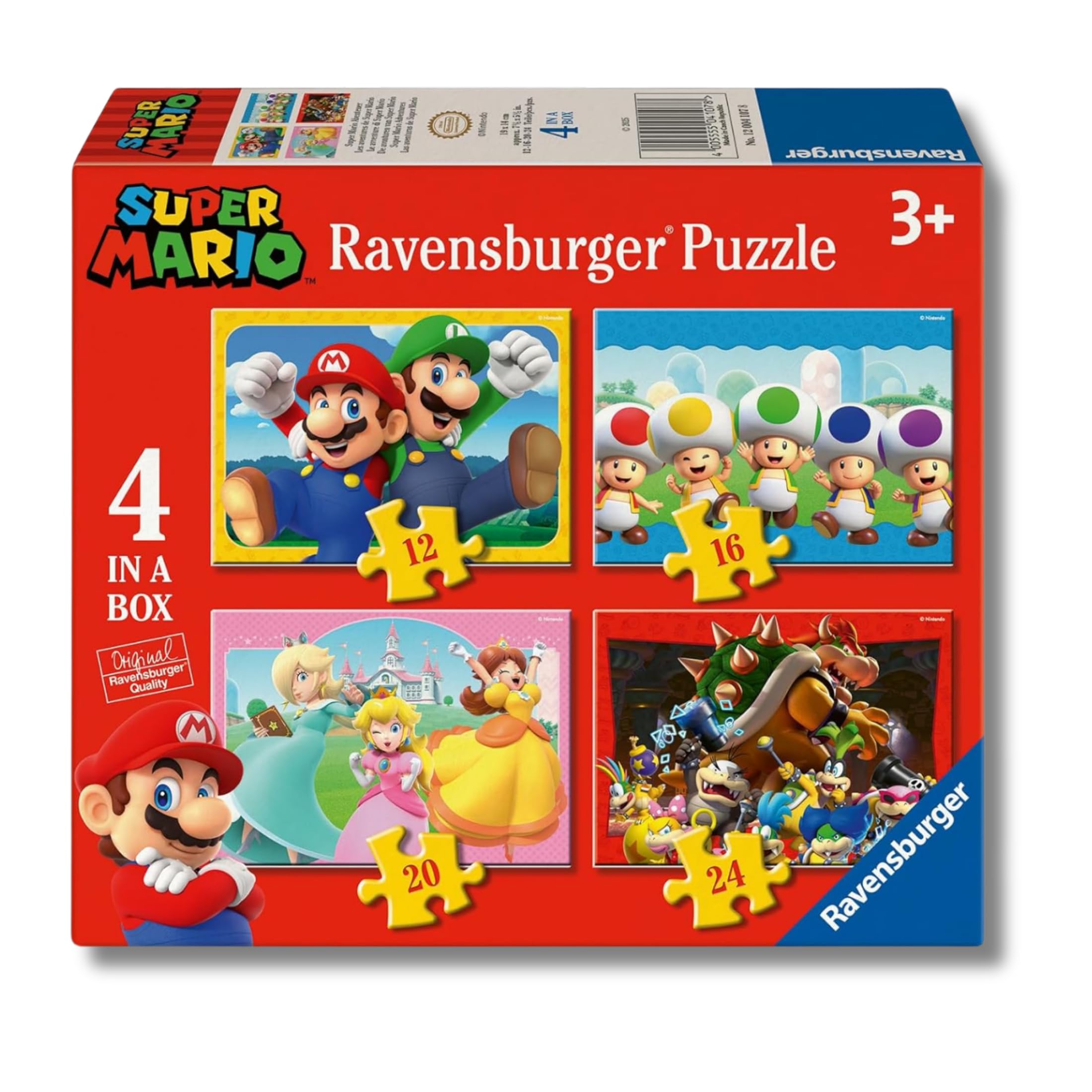 Ravensburger - Puzzles Super Mario | Puzzle Bambini | Puzzle Bambini 3 Anni O Più | 4 In A Box Puzzles 12-16-20-24 Pezzi | Dimensione 19x14cm | Regalo Bambino 3 Anni O Più