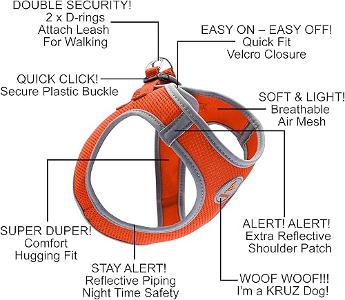 Miniatura 4 de KZA306-14XL - Arnés de malla reflectante para perro, sin tirones, ajuste rápido, cómodo, ajustable, arnés de chaleco para mascotas, para caminar,