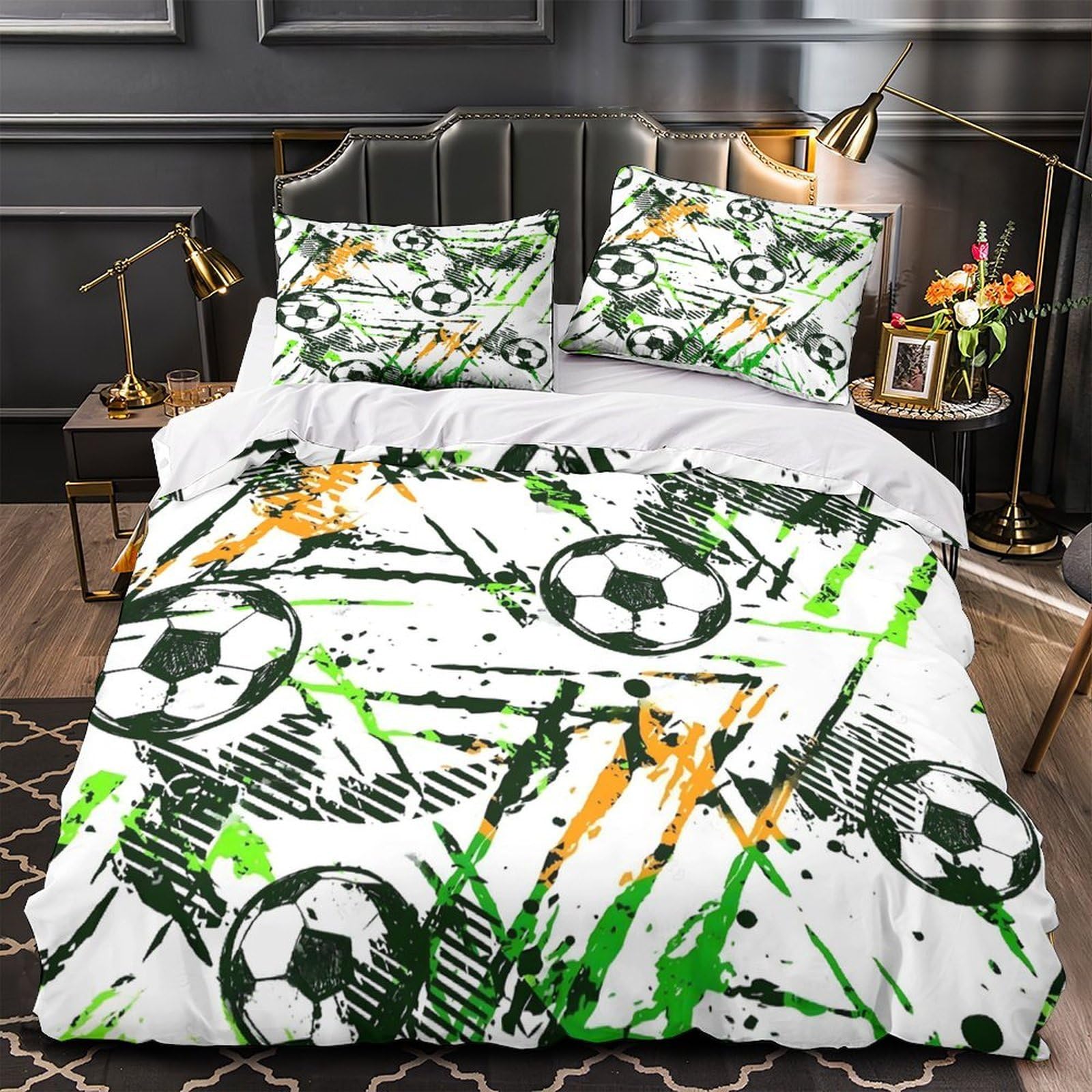 Housse de couette foot zippée SoccerBallArt microfibre légère pour lit simple