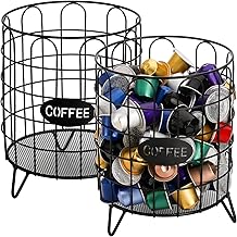 Cedilis 2 Pack Coffee Pod Holder, Large Capacity K Cup Holder, Mug Cup Keeper Mug, Coffee Pod Organizer, Metal Wire Espresso Pod Holder Storage Basket, Black
