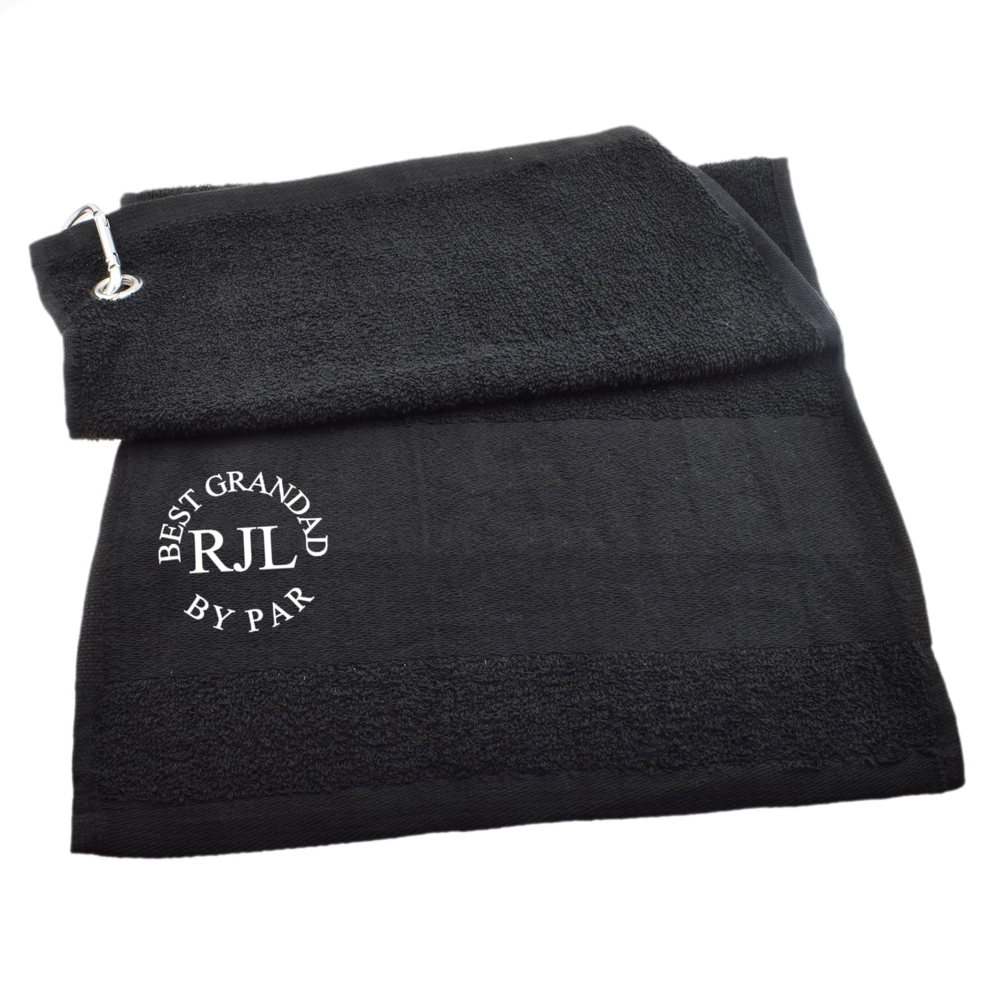 Personalised Initials, Best Grandad By Par Golf Design Black Golf Towel, Great Gift Golfers