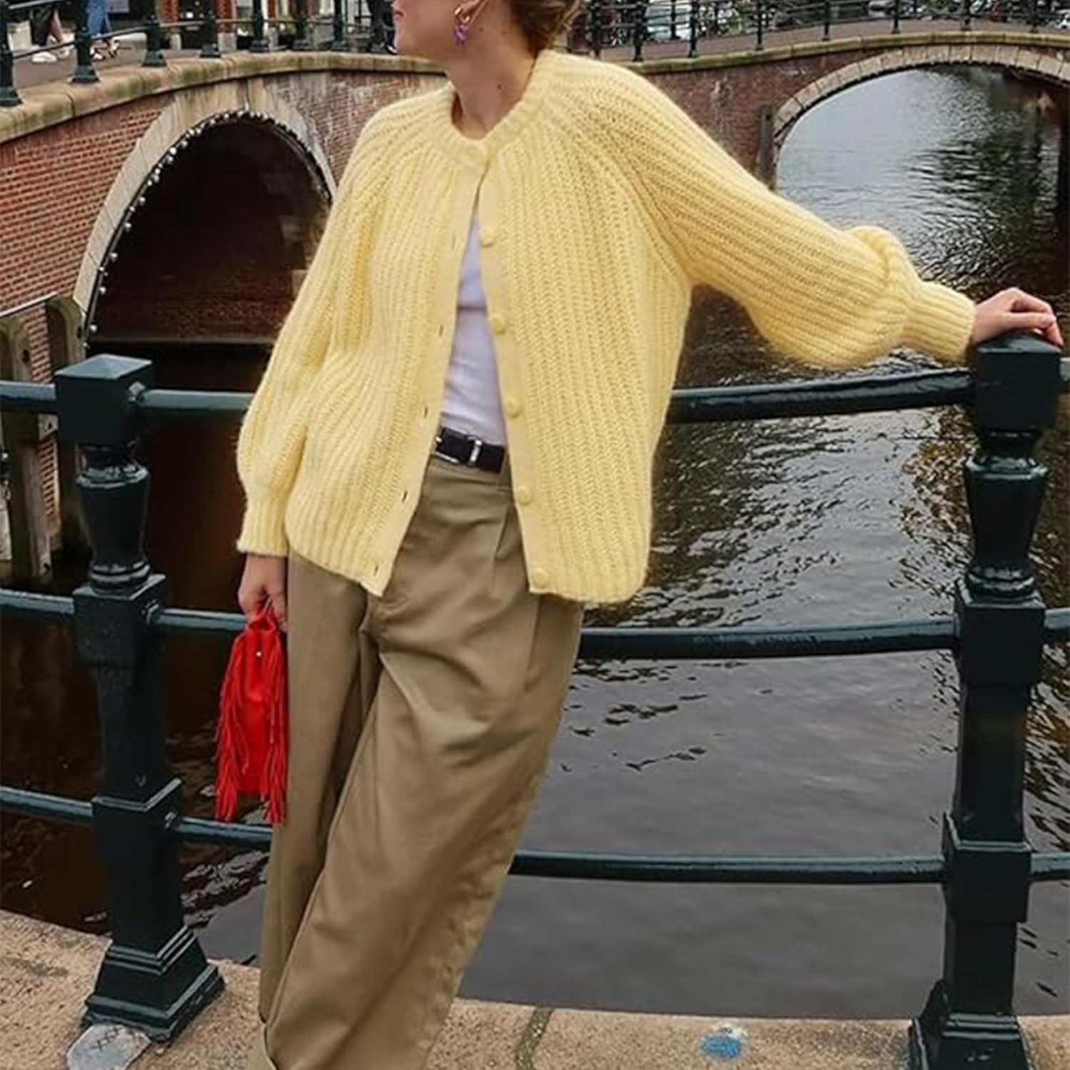 SeeLuNa Crochet Cardigan Sweaters for Women Tops Chunky Knitted Crew Neck Long Sleeve Button Down Jackets Open Front Coat