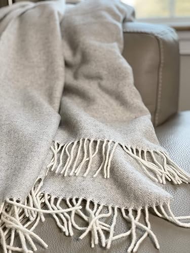 Miniatura 6 de Eikei Manta de lana con patrón de espiga geográfica de gran tamaño, con ribete de flecos, suave lana merina, estilo minimalista afgano y ligera,