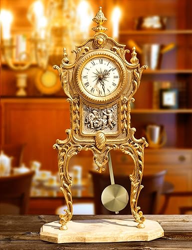 Miniatura 6 de NiHome Reloj de pared de cuarzo Péndulo Reemplazo - Reloj retro mecánico tradicional de aluminio con péndulo de alto brillo (dorado)