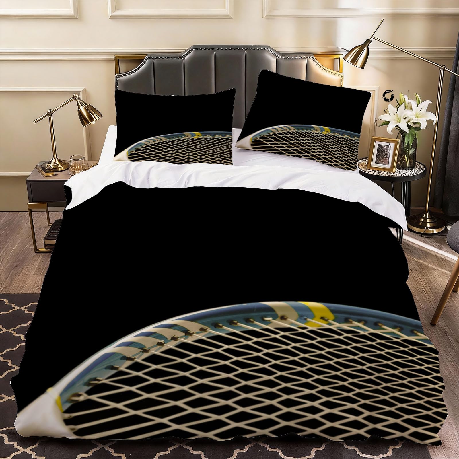 3D Tennis Duvet Cover Sport Physical Education Bedding Super King Bed Set, Soft Microfiber Comforter Cover Printed with Zipper Closure Quilt Coverr 260x220 cm and 2 Pillowcases