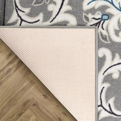 Miniatura 5 de Antep Rugs Alfombras antideslizantes (antideslizante) 6 x 9 con parte trasera de goma moderna floral de bajo perfil para interiores (gris, 6 pies 7