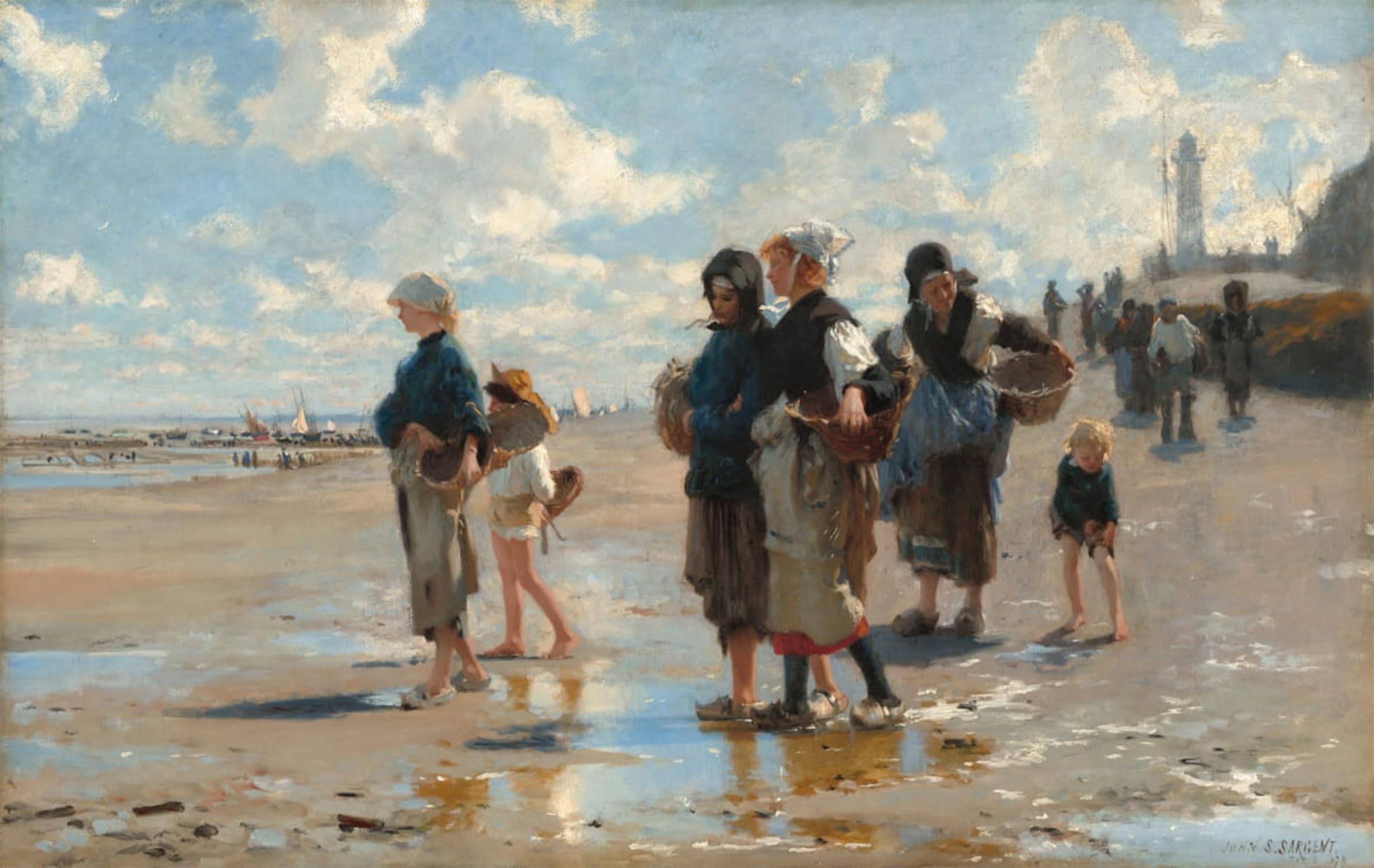 SERENDIPITP Vintage Picture Print on Canvas Wall Art Poster Setting Out to Fish by John Singer Sargent Artwork Print Poster for Wall Decor 60x90cm