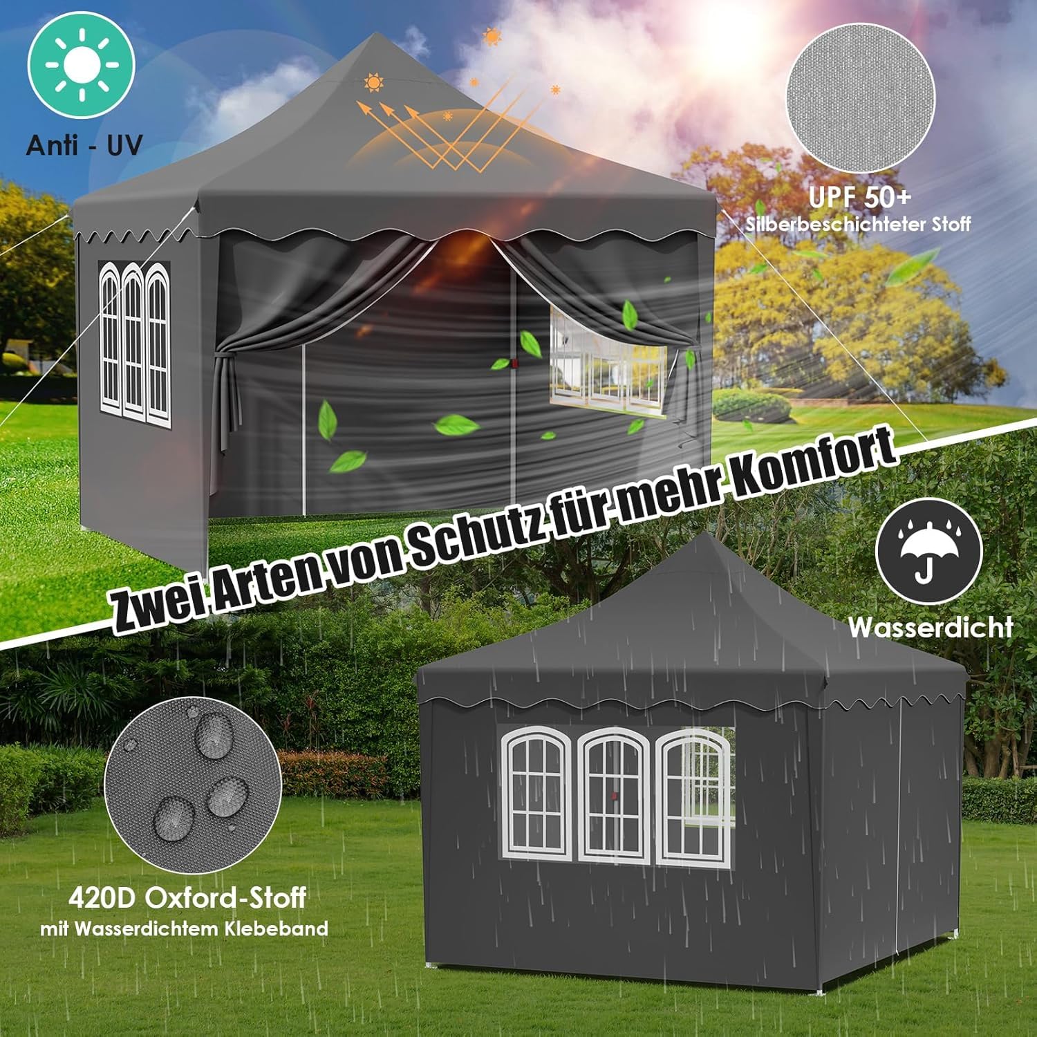 COSTWAY Gazebo Pieghevole Da Giardino 3 X 6m, Gazebo Pop-up Con Borsa Da Trasporto Regolabile In Altezza Per Feste Barbecue Giardino E Spiaggia 82339618 - Foto 3