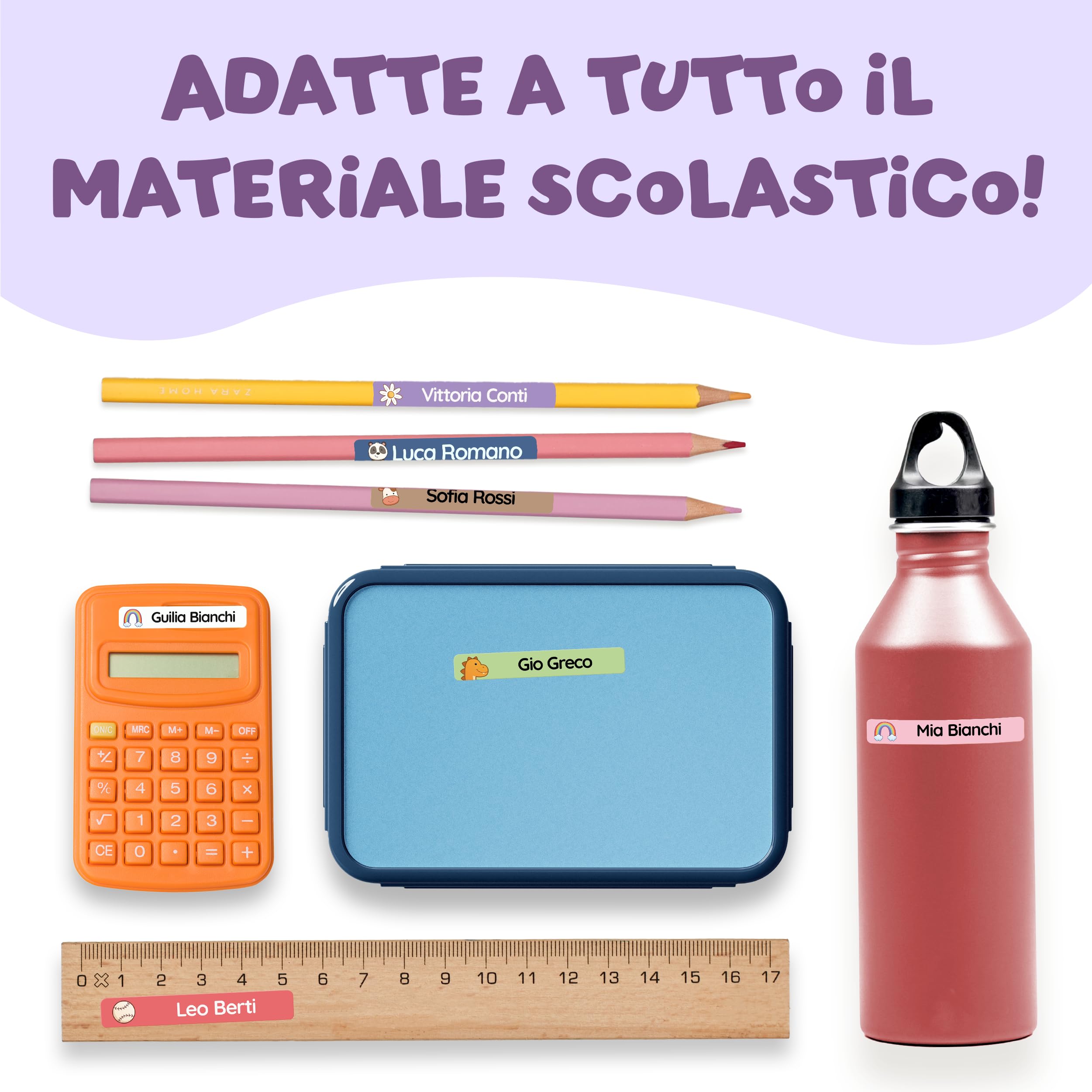Etichette Adesive Scuola Personalizzate con Nome per Penne, Matite e Vestiti Bambini