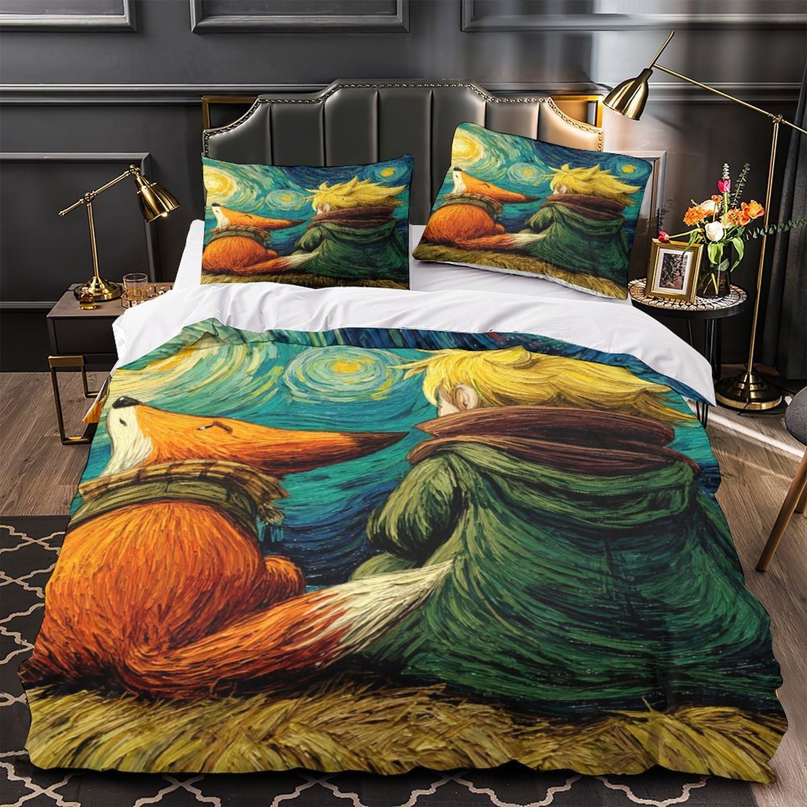 Housse de couette nuit étoilée 140x200 parure lit microfibre pour chambre enfant et adulte
