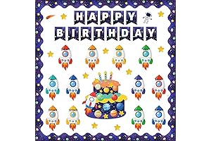 Space VBS Decorations Set: Galaxy Solar System Bulletin Board Borders and Laminated Rocket Cutouts