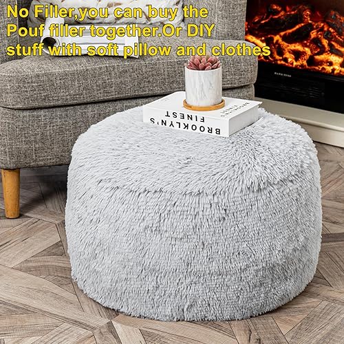 Miniatura 36 de Asuprui Puf otomano de relleno, puf de suelo, reposapiés redondo de 20 x 12 pulgadas, puf de piso, silla plegable de almacenamiento para sala de Puf