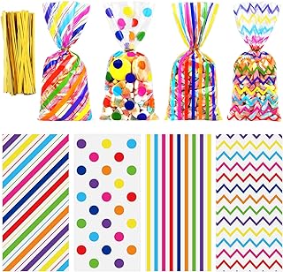 Aneco 100 Pack Rainbow Cellophane Bags 10.6 x 5.1 Inch Plastic Candy Bag...