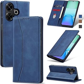 Jasonyu Coque pour Xiaomi Poco M6 4G/Redmi 13, Housse Etui en Cuir PU Portefeuille [Antichoc] [Magnétique] [Porte Cartes] [Stand Fonction] Flip Coque (Bleu)