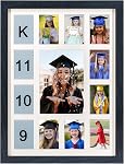 FramePro Cadre d'image des années scolaires K-12 Journée de graduation Photo Collage Black Frame avec Mat, affiche un 5x7 Photo et douze 2,5x3.5 Photos