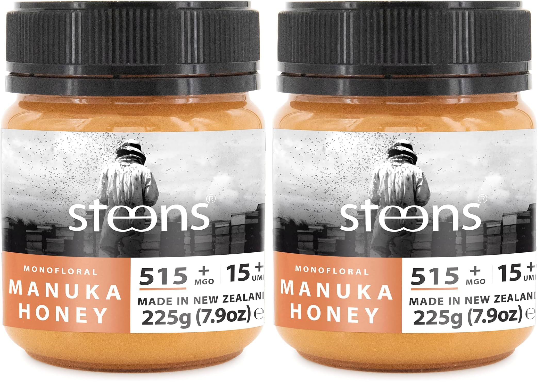 Steens Manuka Honey MGO 515+ - rein roher 100% zertifizierter UMF 15+ Manuka Honig - abgefüllt und versiegelt in Neuseeland - höchste Qualitätsstufe - 225 g (Packung mit 2)