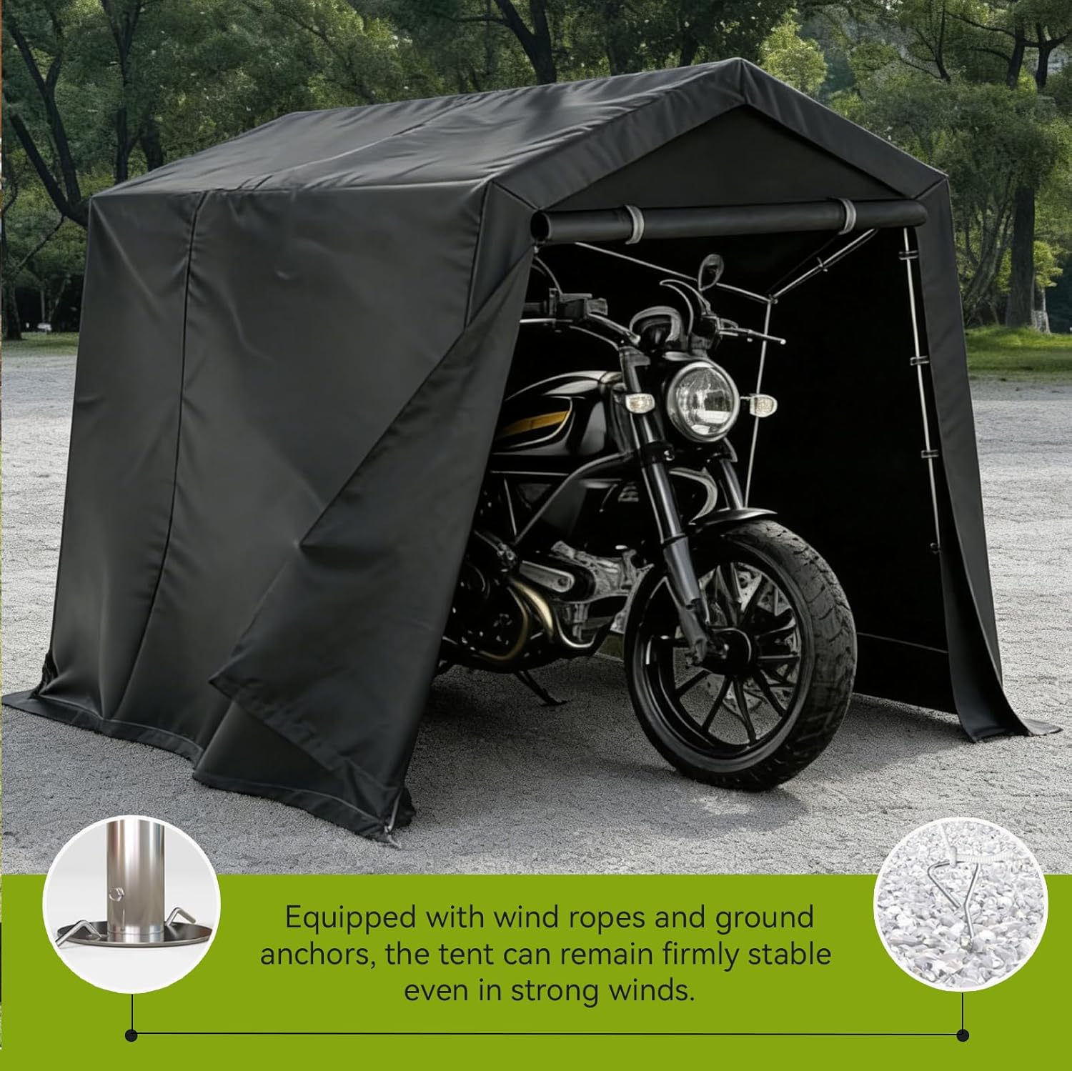 Outdoor Storage Shed Tent with Waterproof Cover, Windproof Portable Carport Garage Shelter with Roll-Up Zipper Door & Vents, UV-Resistant Canopy for Motorcycle, Bike, Lawn Mower, Tools, 5x7.2x5.4ft