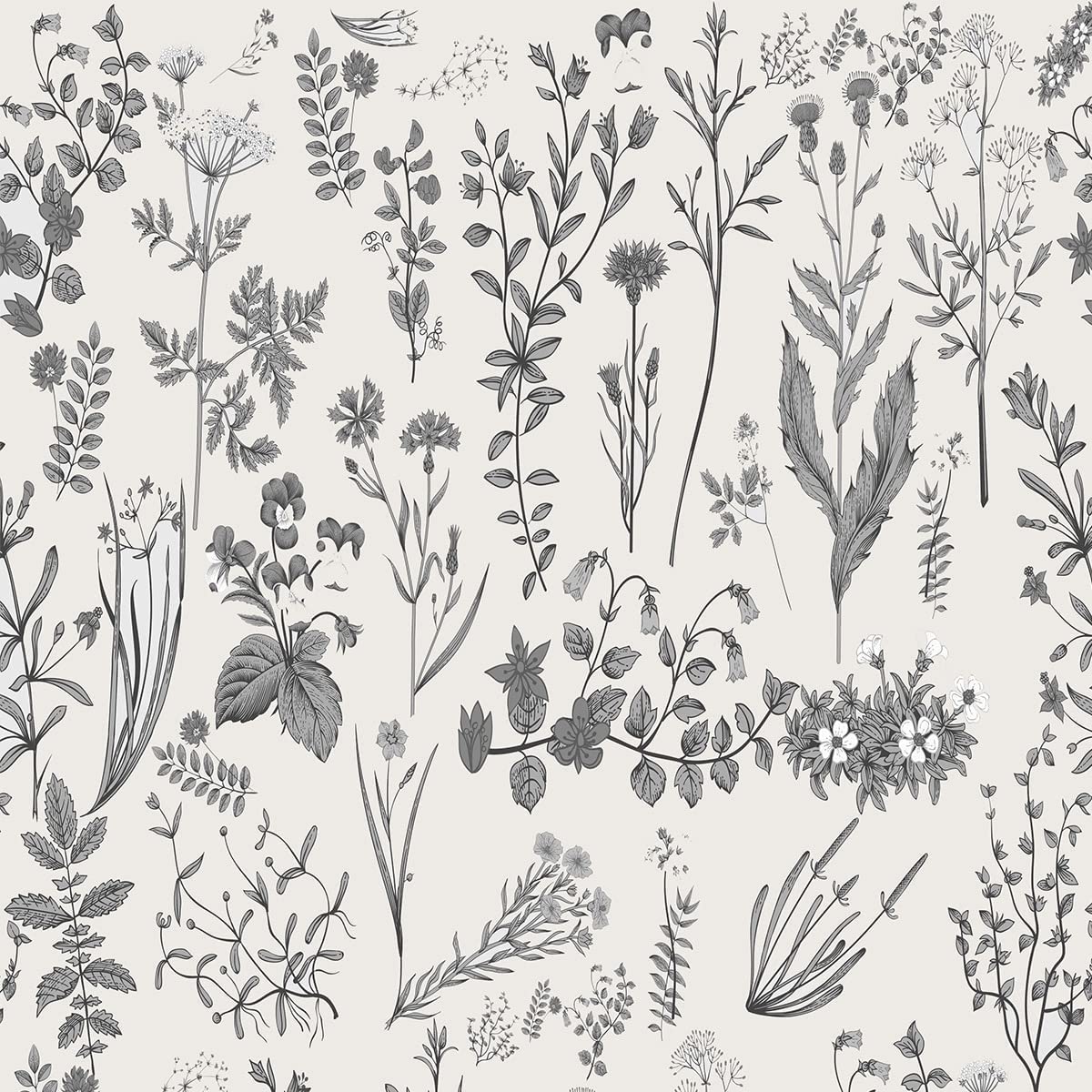Floarl Upholstery Fabric by The Yard,Farmhouse Flowers Reupholstery Fabric for Chairs,Garden Floral Botanical Waterproof Outdoor Fabric,1 Yard,(L92*W150cm) Gray Black