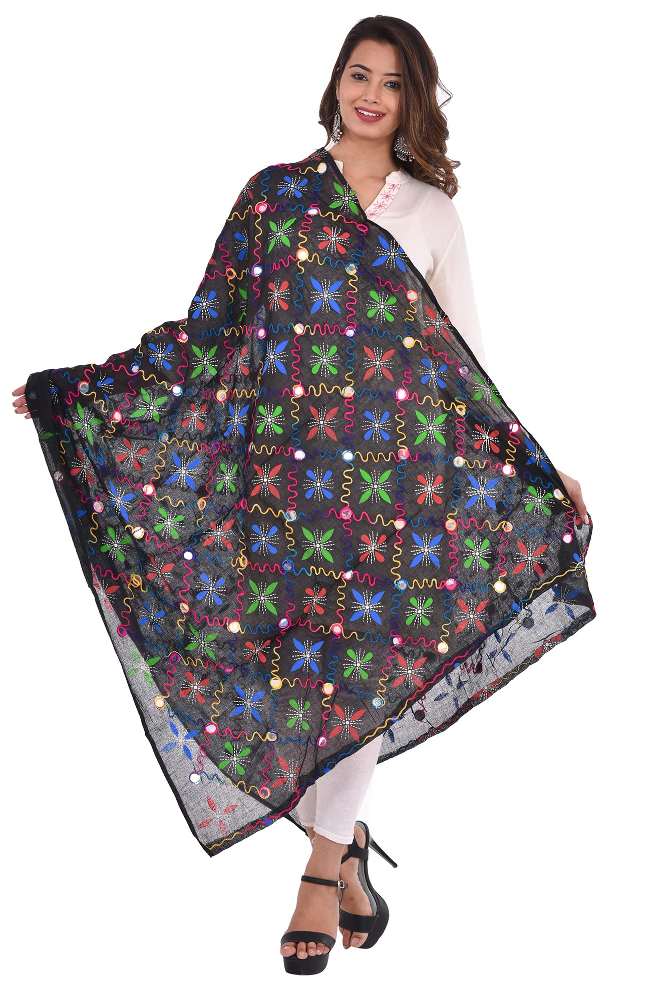 craft trade Dupatta for Women Rajasthani Jaipuri Embroidery Mirror Work Ethnic Cotton Stole Designer Chunni for Girls and Ladies - 2.10 Meter-picture-26