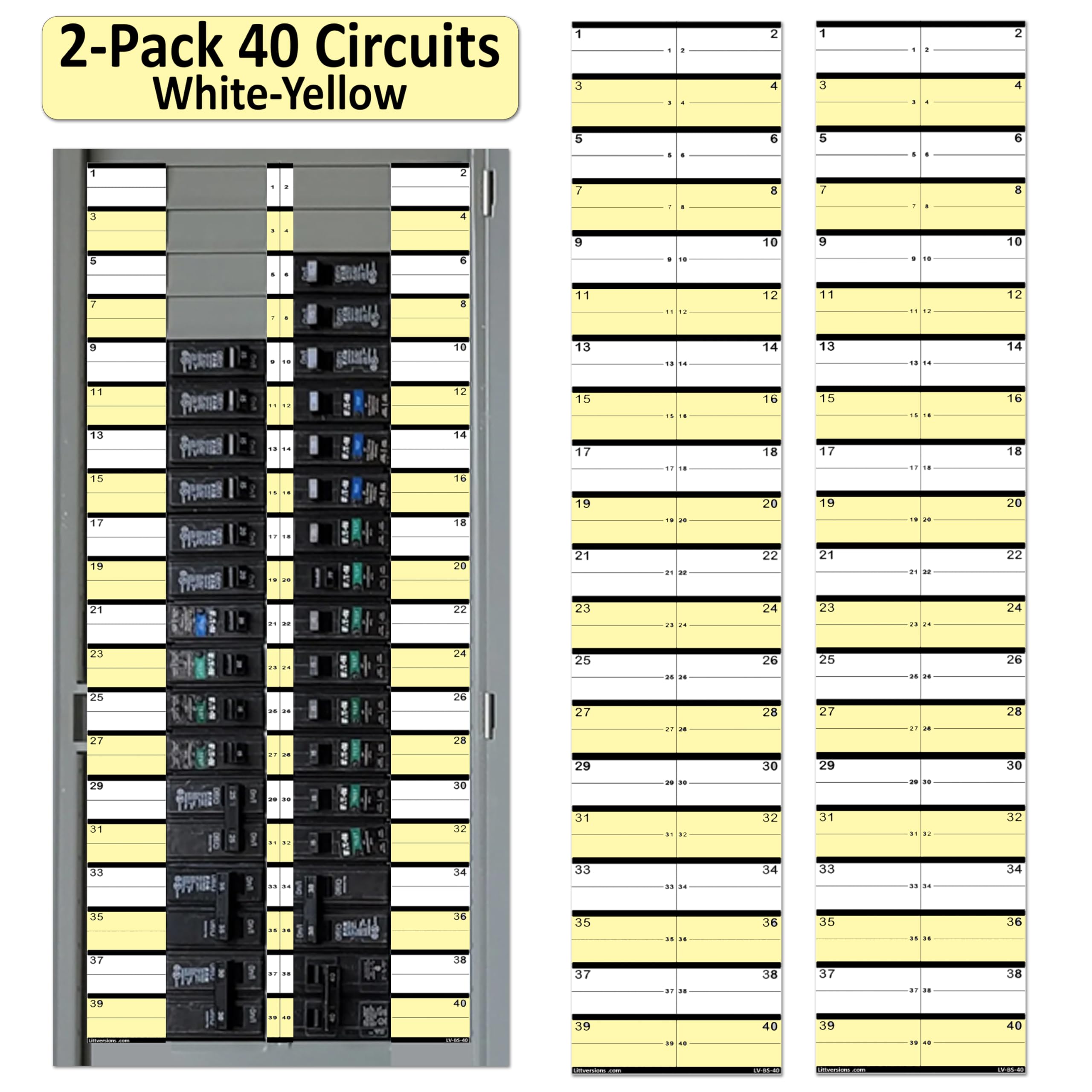 2 Pack 1" Standard Breaker Side 40 Circuits Vinyl Fuse Box Circuit Breaker Panel Directory Labels Stickers Decals for All Electrical Panel/Load Centers Waterproof — Amazon image 8