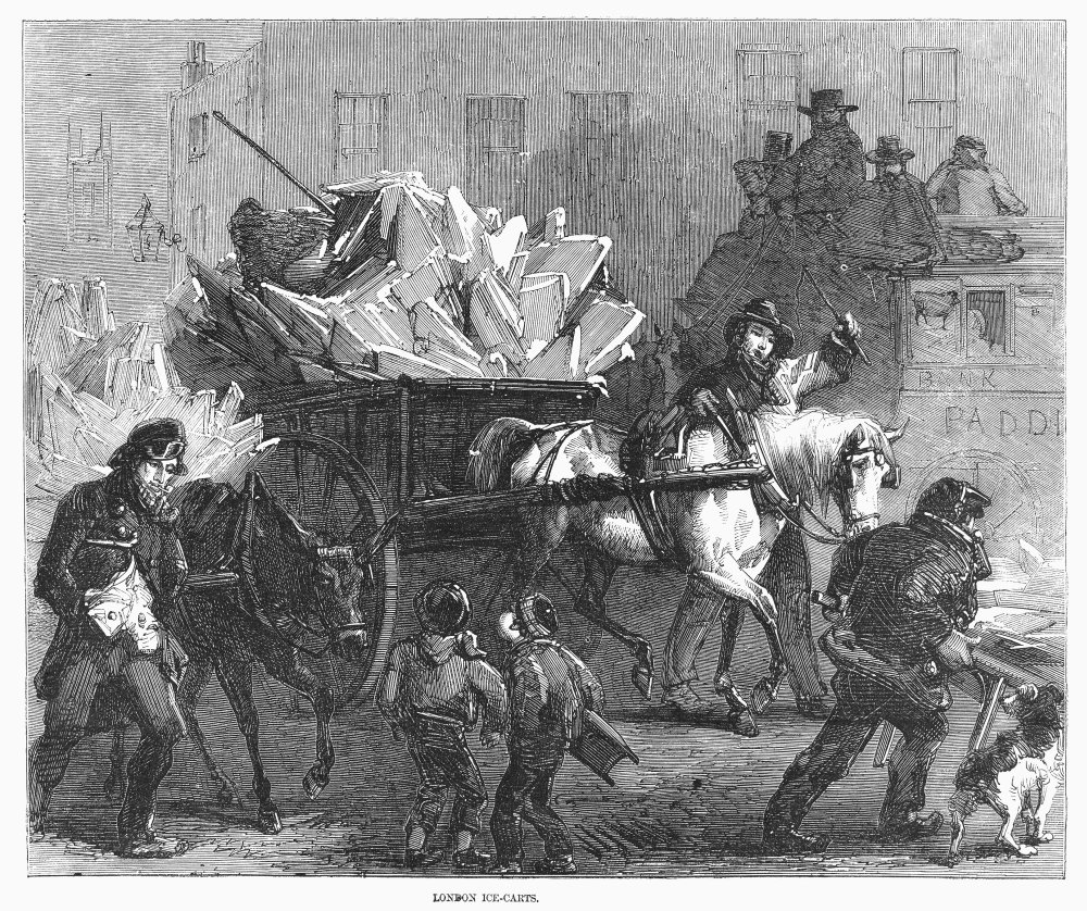 London Ice Cart 1857 Na Cart With A Load Of Freshly Harvested Ice Passes A Paddington Omnibus In London Wood Engraving English January 1857 Poster Print by (24 x 36)