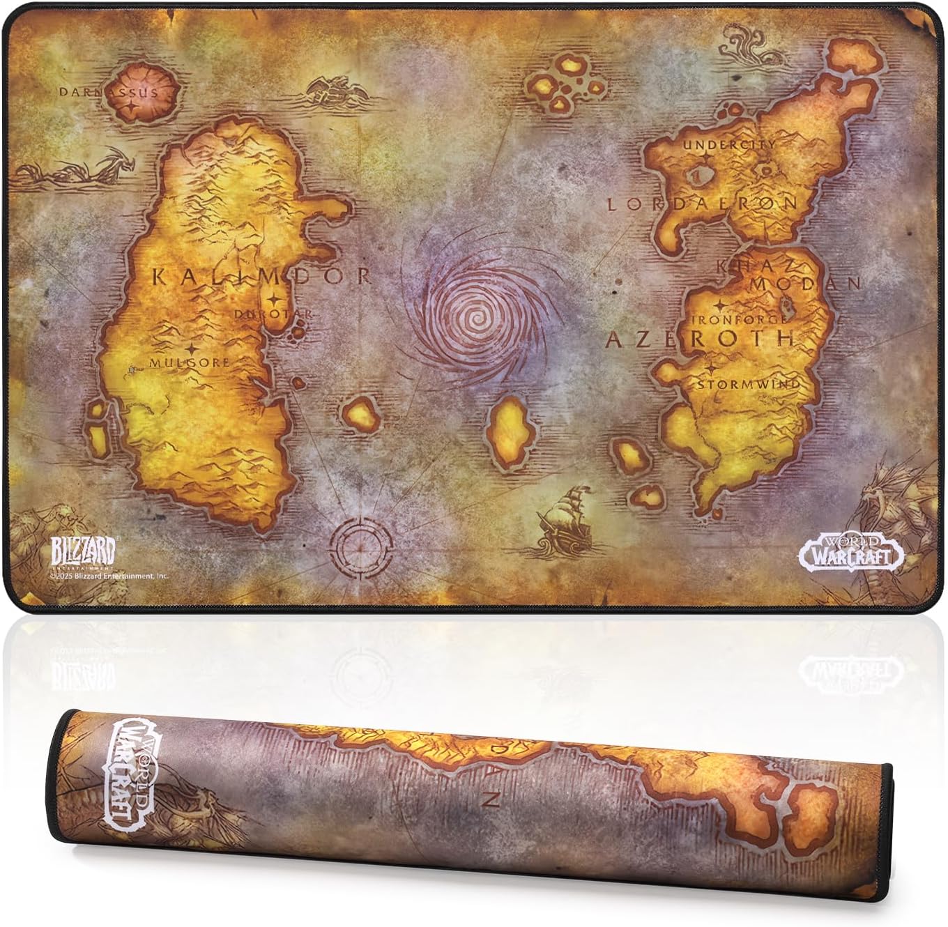 Blizzard Gaming Mouse Pad, XXL Desktop Keyboard Mat, Wow Themed Symbol, Cloth Cover with Stitched Edge, Smooth Tracking & Stability, Never-Slip Rubber, 31.5x11.8x1.2 in (Blue)